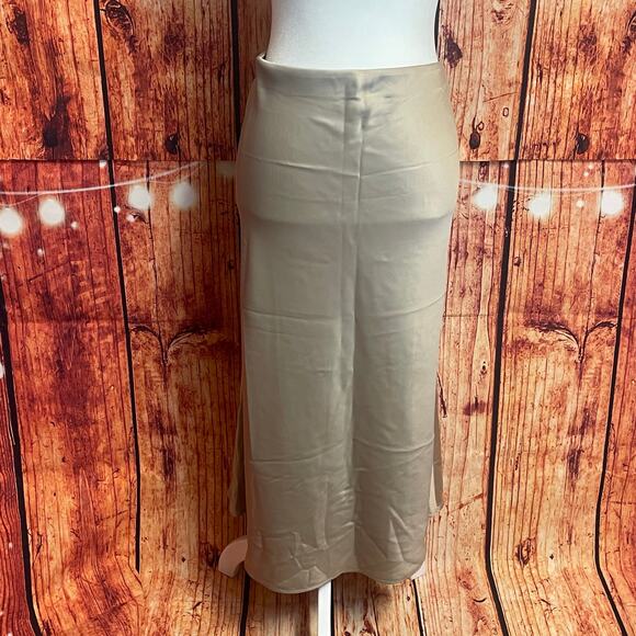 Rachel Zoe elastic waist beige gold maxi skirt women's size 12 poly/spandex - Picture 1 of 5